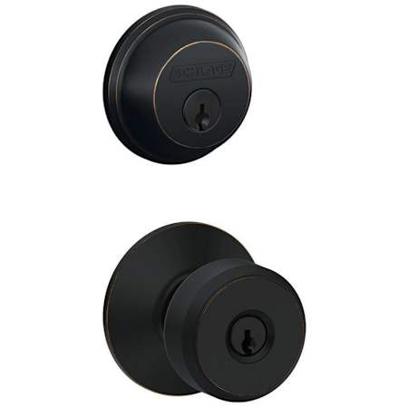 Schlage Bowery Single Cylinder Keyed Entry Door Knob Set and Deadbolt Combo Aged Bronze