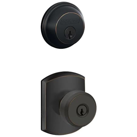Schlage Bowery Single Cylinder Keyed Entry Door Knob Set and Deadbolt Combo with Greenwich Rose Aged Bronze