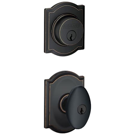 Schlage Siena Single Cylinder Keyed Entry Door Knob Set and Camelot Deadbolt Combo with Camelot Rose Aged Bronze