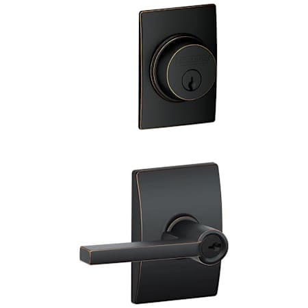 Schlage Latitude Single Cylinder Keyed Entry Door Lever Set and Century Deadbolt Combo with Century Rose Aged Bronze