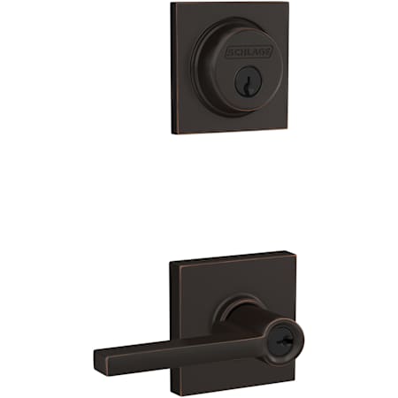 Schlage Latitude Single Cylinder Keyed Entry Lever Set and Collins Deadbolt Combo with Collins Rose Aged Bronze