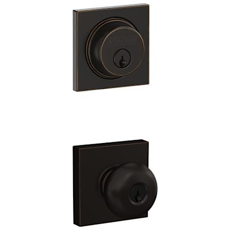 Schlage Plymouth Single Cylinder Keyed Entry Door Knob Set and Collins Deadbolt Combo with Collins Rose Aged Bronze