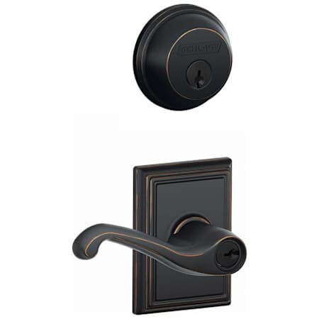 Schlage Flair Single Cylinder Keyed Entry Door Lever Set and Deadbolt Combo with Addison Rose Aged Bronze