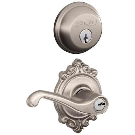Schlage Flair Single Cylinder Keyed Entry Door Lever Set and Deadbolt Combo with Brookshire Rose Satin Nickel
