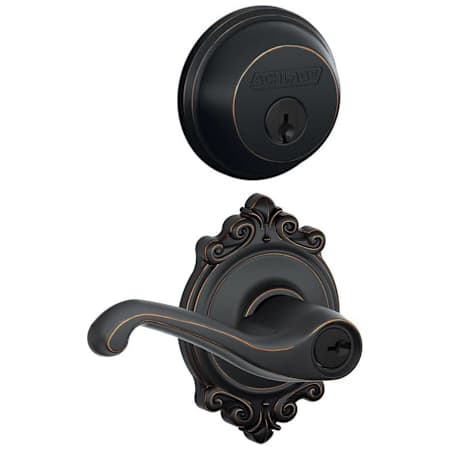 Schlage Flair Single Cylinder Keyed Entry Door Lever Set and Deadbolt Combo with Brookshire Rose Aged Bronze