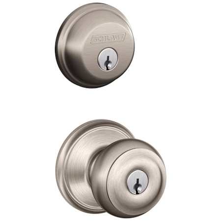 Schlage Georgian Single Cylinder Keyed Entry Door Knob Set and Deadbolt Combo Satin Nickel