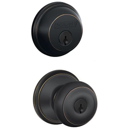 Schlage Georgian Single Cylinder Keyed Entry Door Knob Set and Deadbolt Combo Aged Bronze