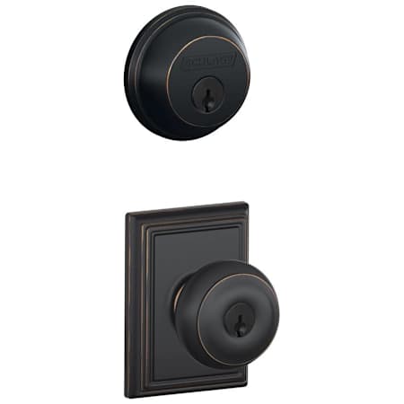 Schlage Georgian Single Cylinder Keyed Entry Door Knob Set and Deadbolt Combo with Addison Rose Aged Bronze