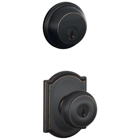 Schlage Georgian Single Cylinder Keyed Entry Door Knob Set and Deadbolt Combo with Camelot Rose Aged Bronze
