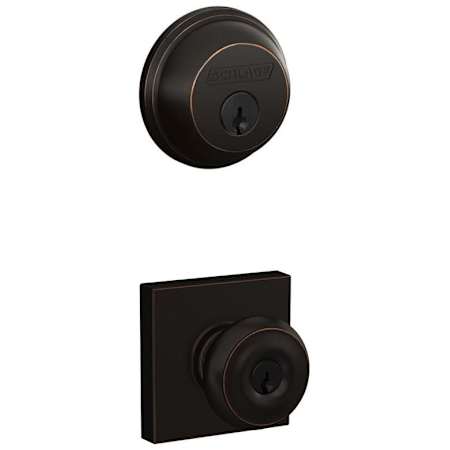 Schlage Georgian Single Cylinder Keyed Entry Door Knob Set and Deadbolt Combo with Collins Rose Aged Bronze