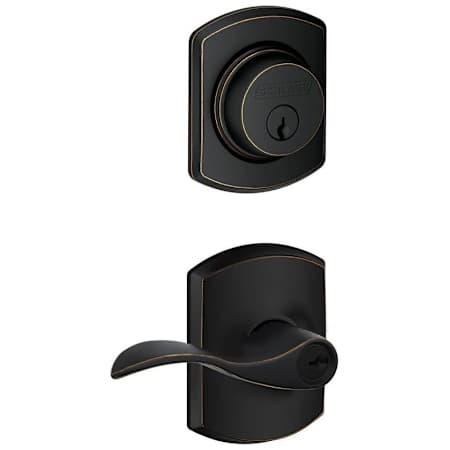 Schlage Accent Single Cylinder Keyed Entry Door Lever Set and Greenwich Deadbolt Combo with Greenwich Rose Aged Bronze