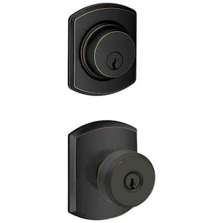 Schlage Bowery Single Cylinder Keyed Entry Door Knob Set and Greenwich Deadbolt Combo with Greenwich Rose Aged Bronze