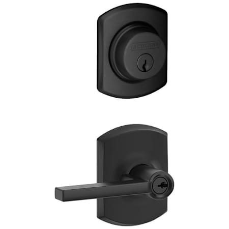 Schlage Latitude Single Cylinder Keyed Entry Door Lever Set and Greenwich Deadbolt Combo with Greenwich Rose Matte Black