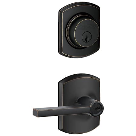 Schlage Latitude Single Cylinder Keyed Entry Door Lever Set and Greenwich Deadbolt Combo with Greenwich Rose Aged Bronze