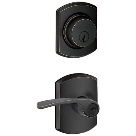 Schlage Merano Single Cylinder Keyed Entry Door Lever Set and Greenwich Deadbolt Combo with Greenwich Rose Aged Bronze