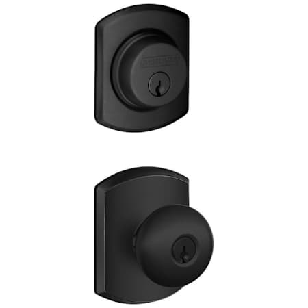 Schlage Plymouth Single Cylinder Keyed Entry Door Knob Set and Greenwich Deadbolt Combo with Greenwich Rose Matte Black