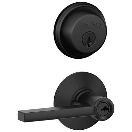 Schlage Latitude Single Cylinder Keyed Entry Door Lever Set and Deadbolt Combo Matte Black