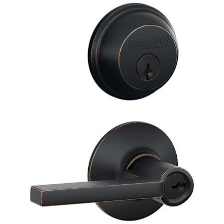 Schlage Latitude Single Cylinder Keyed Entry Door Lever Set and Deadbolt Combo Aged Bronze