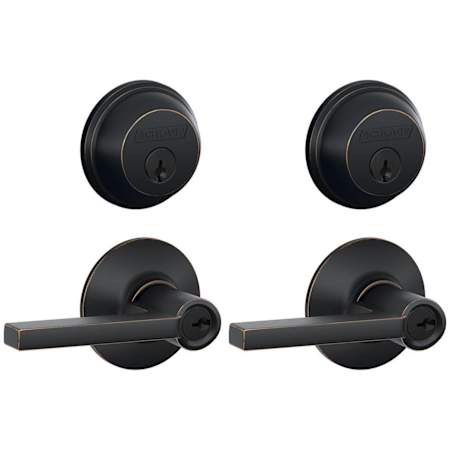 Schlage Latitude Single Cylinder Keyed Entry Door Lever Set and Deadbolt Combo - Pack of 2 Aged Bronze