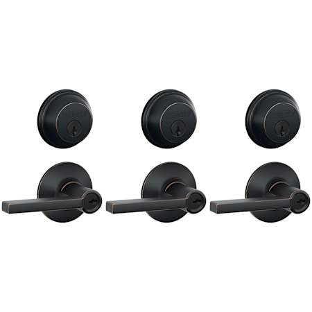 Schlage Latitude Single Cylinder Keyed Entry Door Lever Set and Deadbolt Combo - Pack of 3 Aged Bronze