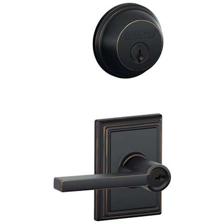 Schlage Latitude Single Cylinder Keyed Entry Door Lever Set and Deadbolt Combo with Addison Rose Aged Bronze