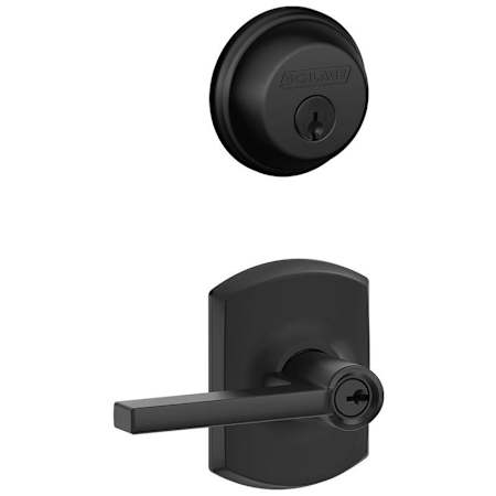 Schlage Latitude Single Cylinder Keyed Entry Door Lever Set and Deadbolt Combo with Greenwich Rose Matte Black