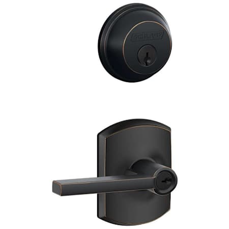 Schlage Latitude Single Cylinder Keyed Entry Door Lever Set and Deadbolt Combo with Greenwich Rose Aged Bronze