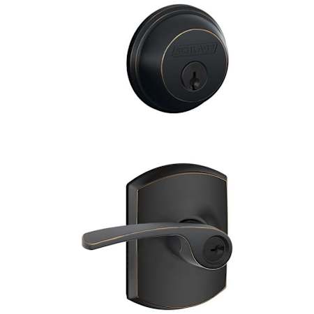 Schlage Merano Single Cylinder Keyed Entry Door Lever Set and Deadbolt Combo with Greenwich Rose Aged Bronze