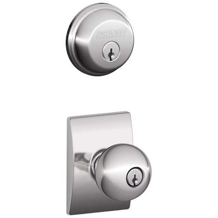 Schlage Orbit Single Cylinder Keyed Entry Door Knob Set and Deadbolt Combo with Century Rose Bright Chrome