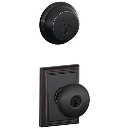 Schlage Plymouth Single Cylinder Keyed Entry Door Knob Set and Deadbolt Combo with Addison Rose Aged Bronze
