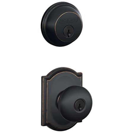 Schlage Plymouth Single Cylinder Keyed Entry Door Knob Set and Deadbolt Combo with Camelot Rose Aged Bronze
