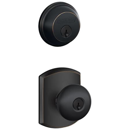 Schlage Plymouth Single Cylinder Keyed Entry Door Knob Set and Deadbolt Combo with Greenwich Rose Aged Bronze