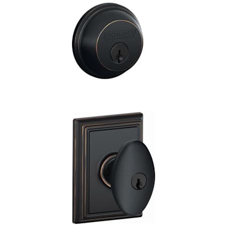 Schlage Siena Single Cylinder Keyed Entry Door Knob Set and Deadbolt Combo with Addison Rose Aged Bronze