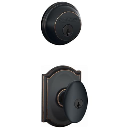 Schlage Siena Single Cylinder Keyed Entry Door Knob Set and Deadbolt Combo with Camelot Rose Aged Bronze