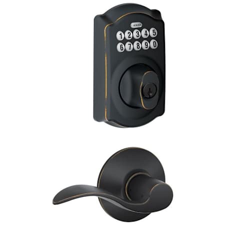 Schlage Camelot Single Cylinder Electronic Keypad Deadbolt with Passage Accent Lever Aged Bronze