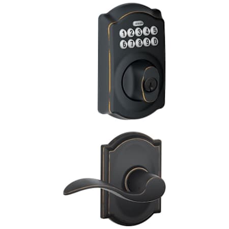 Schlage Camelot Single Cylinder Electronic Keypad Deadbolt with Passage Accent Lever and Decorative Camelot Trim Aged Bronze
