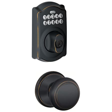 Schlage Camelot Single Cylinder Electronic Keypad Deadbolt with Passage Andover Knob Aged Bronze