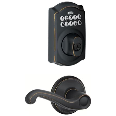 Schlage Camelot Single Cylinder Electronic Keypad Deadbolt with Passage Flair Lever Aged Bronze