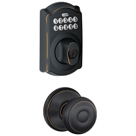 Schlage Camelot Single Cylinder Electronic Keypad Deadbolt with Passage Georgian Knob Aged Bronze