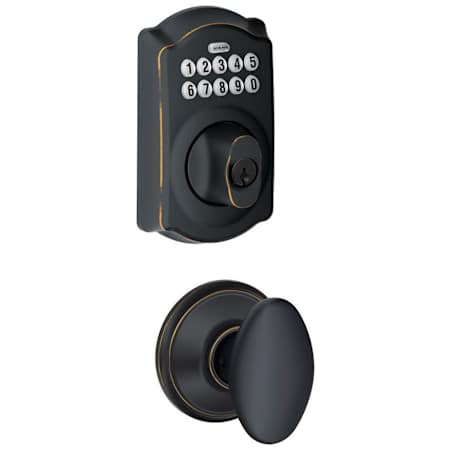 Schlage Camelot Single Cylinder Electronic Keypad Deadbolt with Passage Siena Knob Aged Bronze