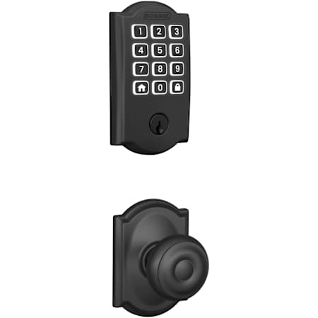 Schlage Arrive Keyless Entry Deadbolt and Georgian Knob Combo Pack with Decorative Camelot Trim Matte Black