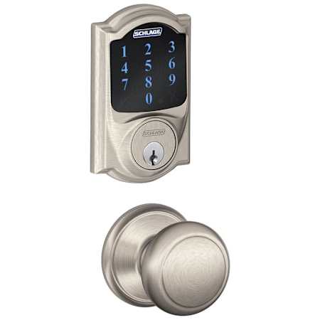 Schlage Connect Camelot Touchscreen Electronic Deadbolt with Z-Wave Plus Technology and Passage Andover Knob Satin Nickel