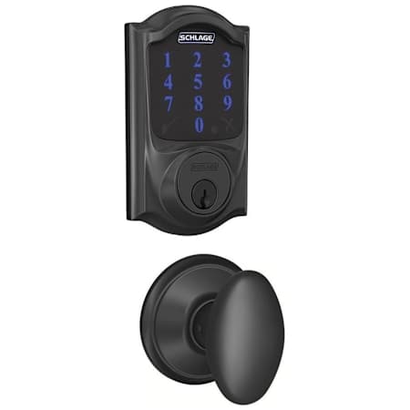 Schlage Connect Camelot Touchscreen Electronic Deadbolt with Z-Wave Plus Technology and Passage Siena Knob Matte Black