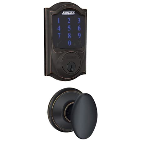 Schlage Connect Camelot Touchscreen Electronic Deadbolt with Z-Wave Plus Technology and Passage Siena Knob Aged Bronze