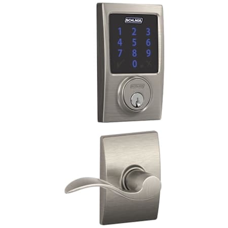 Schlage Connect Century Touchscreen Electronic Deadbolt with Z-Wave Plus Technology and Passage Accent Lever and Decorative Century Trim Satin Nickel