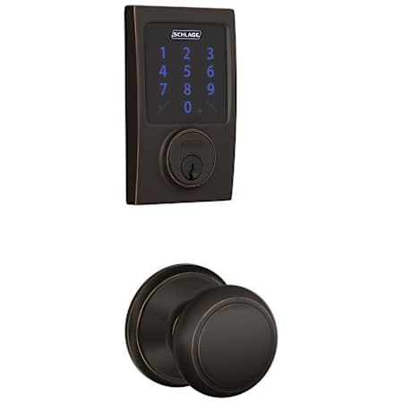 Schlage Connect Century Touchscreen Deadbolt with Built-in Alarm and Passage Andover Knob Aged Bronze