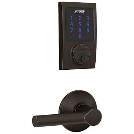 Schlage Connect Century Touchscreen Deadbolt with Built-in Alarm and Passage Broadway Lever Aged Bronze