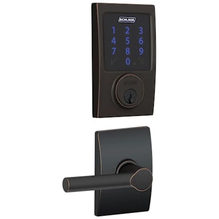 Schlage Connect Century Touchscreen Electronic Deadbolt with Z-Wave Plus Technology and Passage Broadway Lever and Decorative Century Trim Aged Bronze