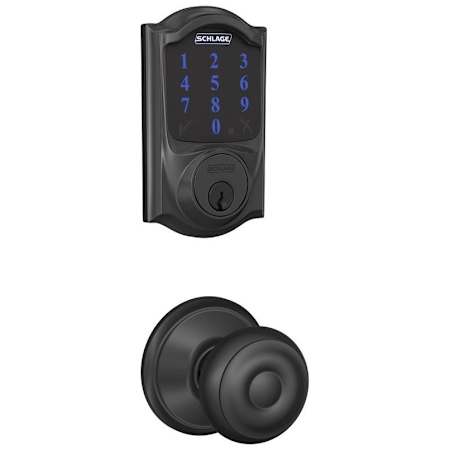 Schlage Connect Century Touchscreen Deadbolt with Built-in Alarm and Passage Georgian Knob Matte Black