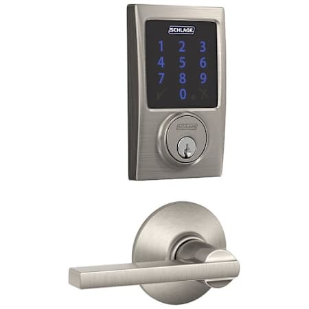Schlage Connect Century Touchscreen Electronic Deadbolt with Z-Wave Plus Technology and Passage Latitude Lever Satin Nickel